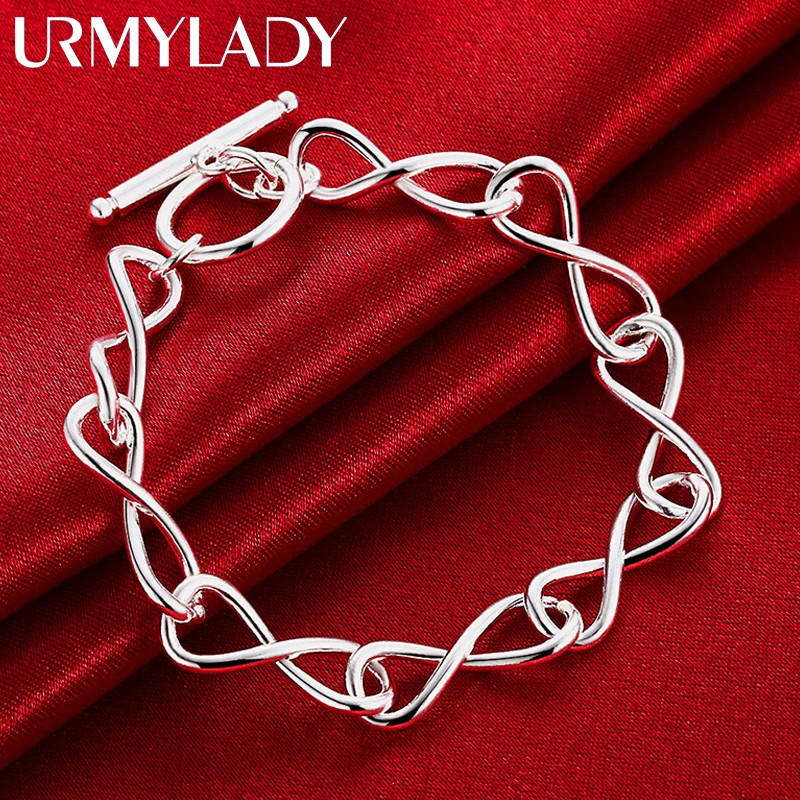 Fine 925 Sterling Silver twisted circle style shape chain Bracelet For Women