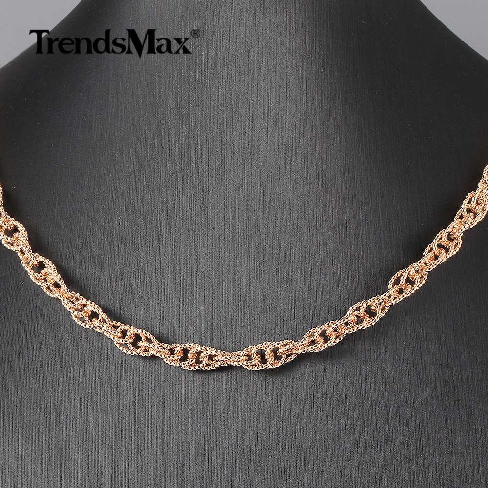 585 Rose Gold Twisted Weave/Herringbone/White Pearl Bead Chain Necklace 20/24″