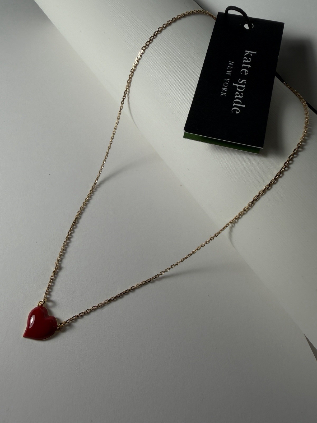 Kate Spade NEW YORK Enamel Red Heart Charm Pendant Cable Chain Necklace
