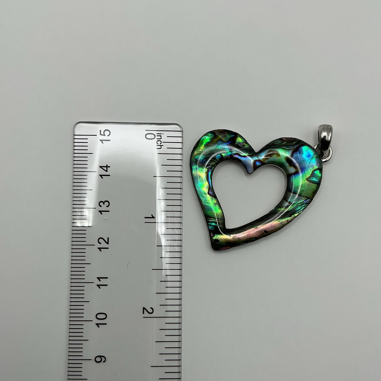 Heart Abalone Shell Inlay Charm Pendant Silver Tone Multicolor Love Theme