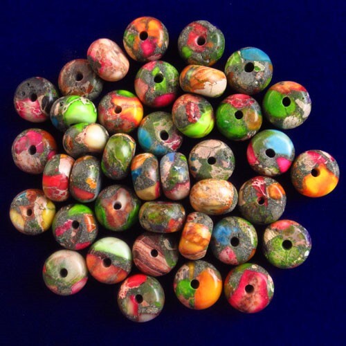 40Pcs Multicolor Sea Sediment Jasper & Pyrite Rondelle Pendant Bead
