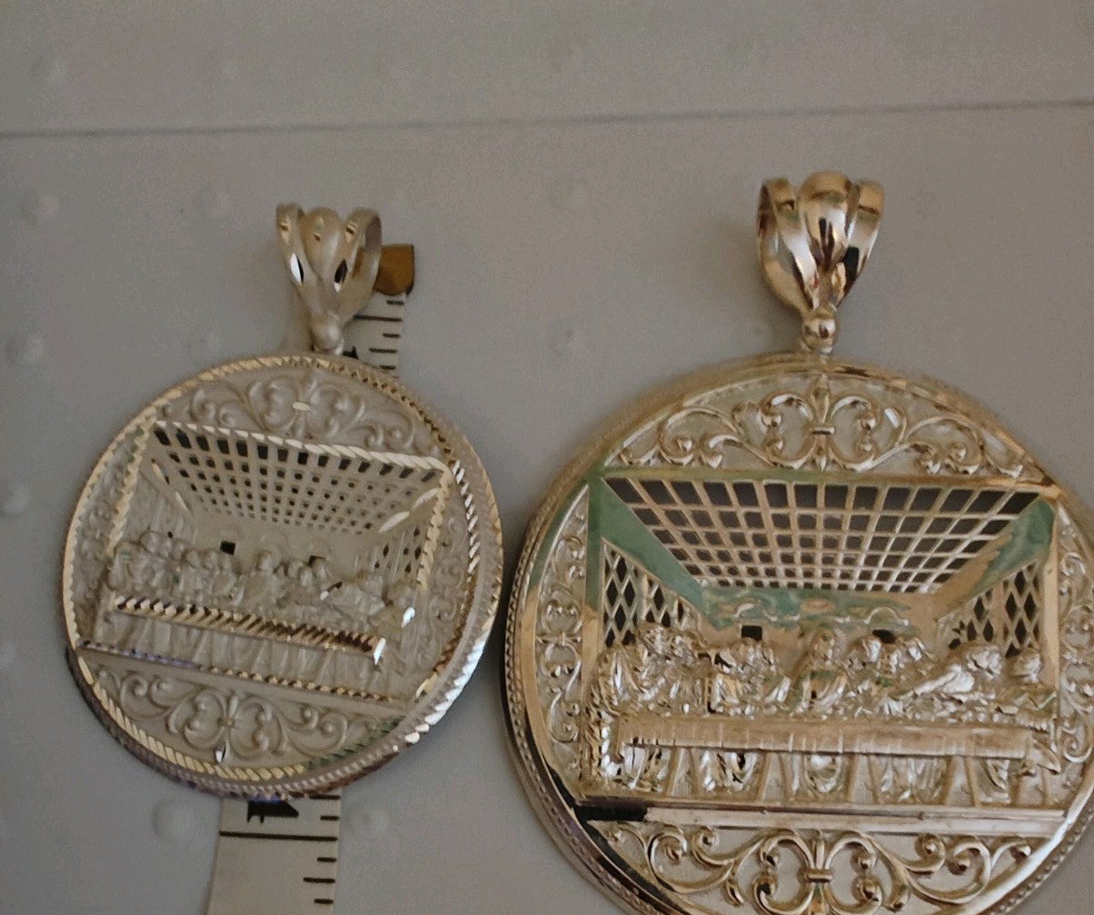 med .925 Round Religious Medal Pendant Medallion Last Supper Design 4″