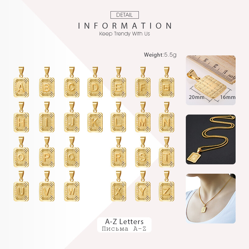 14K Gold Filled Initial Letter A-Z Pendant Charm (Rectangle Pendant Charm Only)