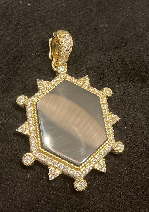 Judith Ripka Black Onyx Diamonique 14K Gold Clad Hexagon Enhancer Pendant