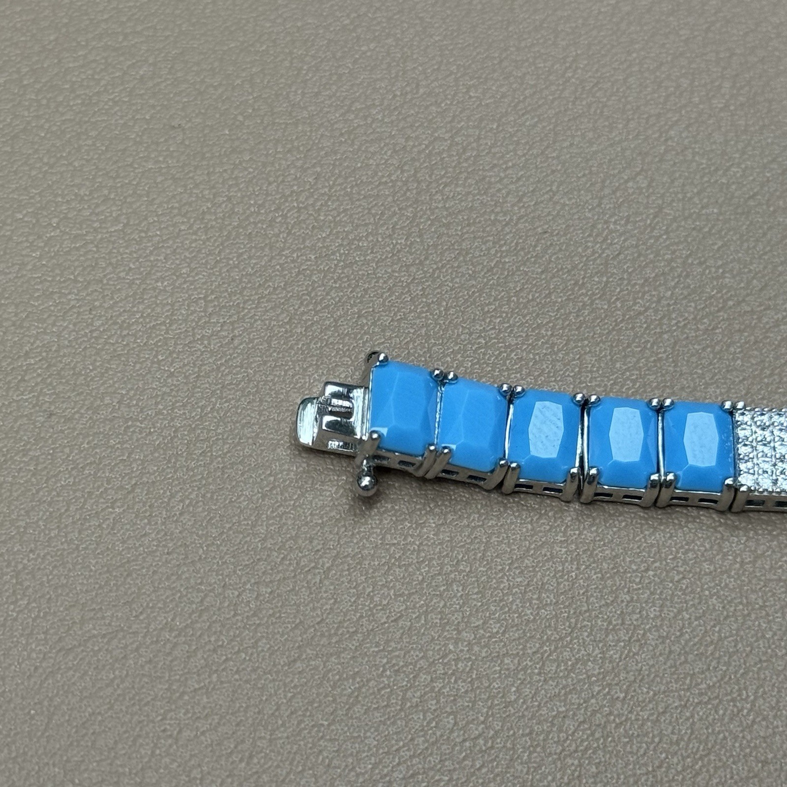925 Sterling Silver Lab Turquoise CZ Tennis Bracelet 19g 6.75” 7.8mm