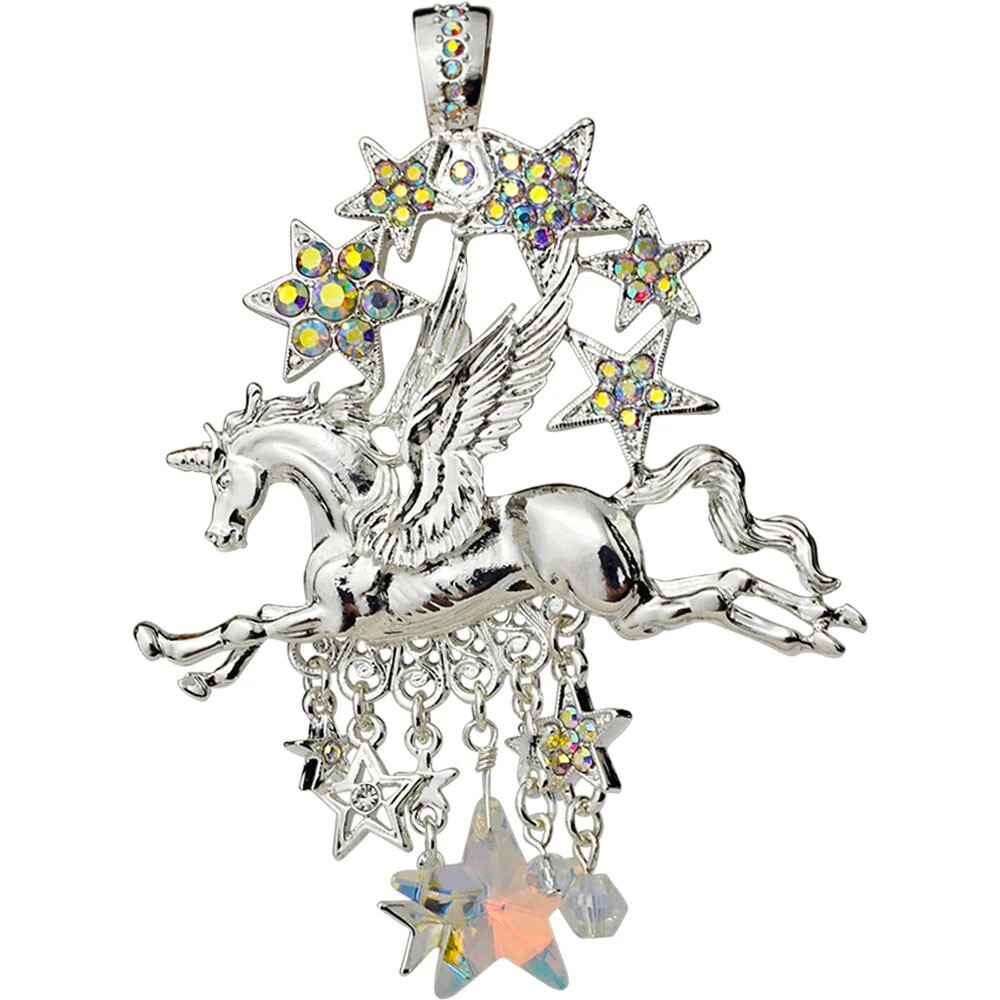 Kirks Folly Cloudwalker Dancing in the Stars Foldover Pendant silvertone UNICORN