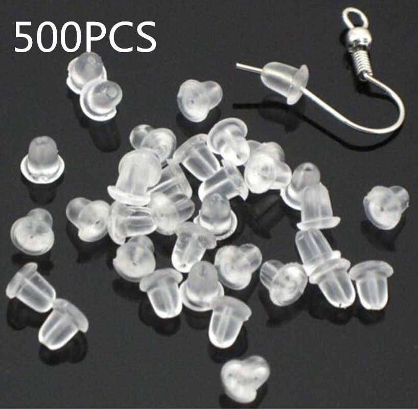 50/500pcs Clear Plastic Stem Rubber Anti-Allergy Ear Stud Replacement Earrings