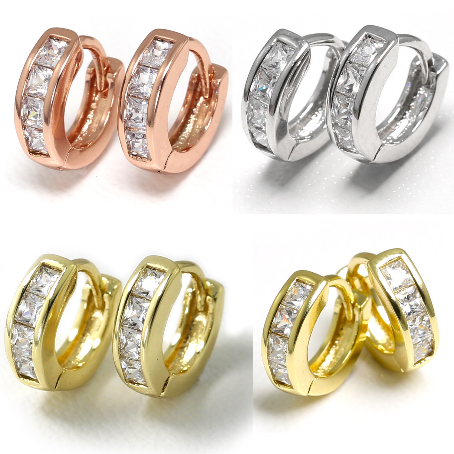 18K GOLD GF SMALL HOOP LAB DIAMONDS SOLID EAR CARTILAGE HELIX SLEEPER EARRINGS