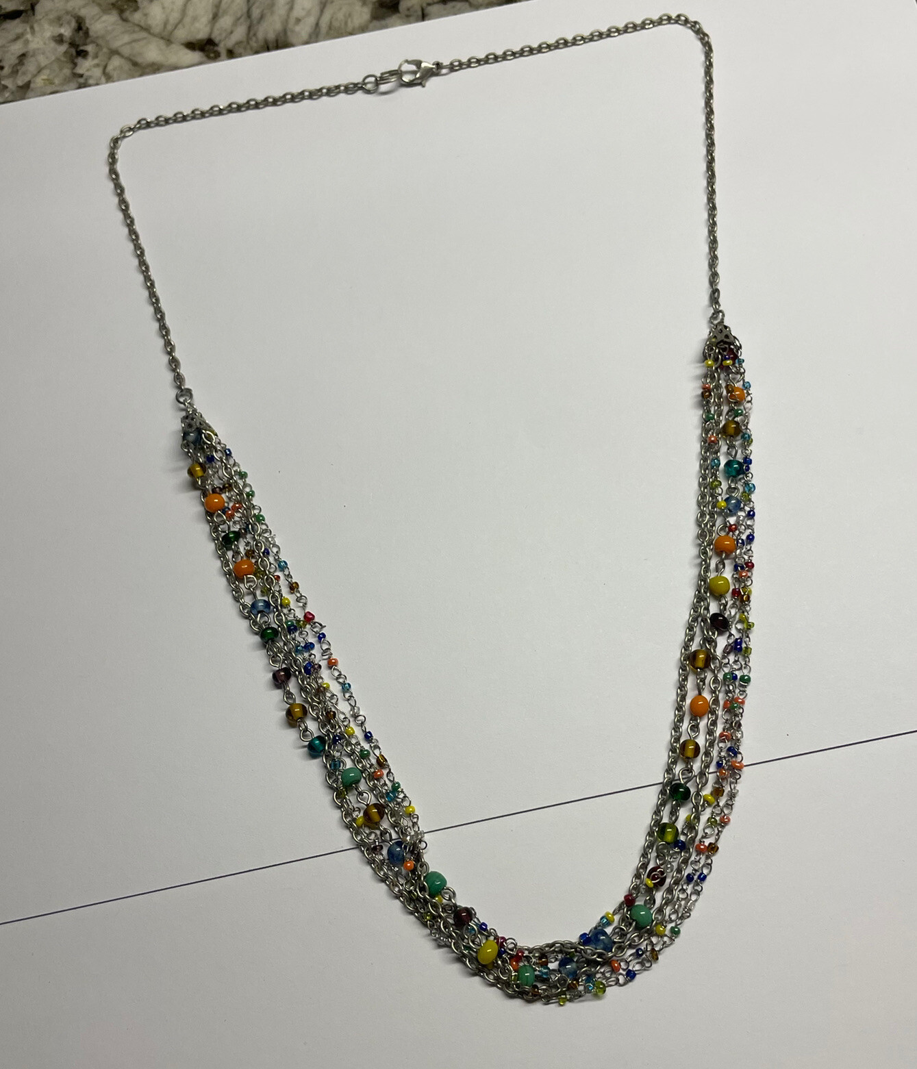 Women’s Costume Necklace Multi Color Bead – Silver Tone 27 Inch