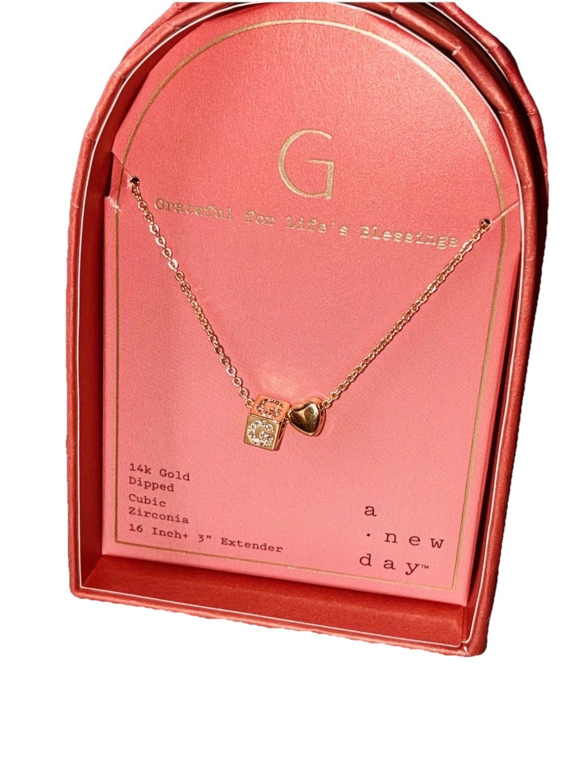 Choose! Gold Cube, Diamond “Letter” Heart Charmed Necklaces “A New Day” Gold Dip