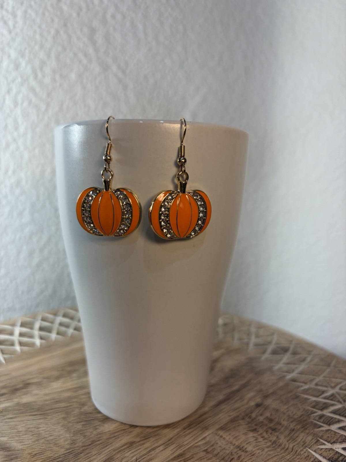 Orange Pumpkin Earrings Rhinestone Halloween Fall Dangle Lightweight