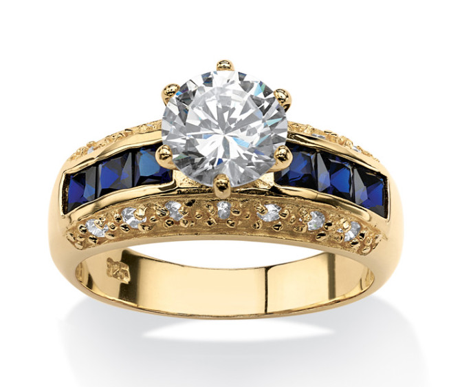 WOMENS 3.53 ROUND CZ BLUE SAPPHIRE 14K GP STERLING SLVER RING SIZE 5 6 7 8 9 10