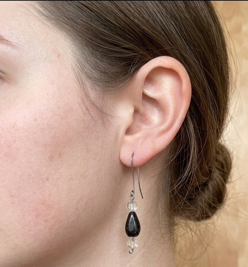 Black Tulip Leaf Bead Dangle Earrings Drop 2 Pair Set Gothic Retro Japanese