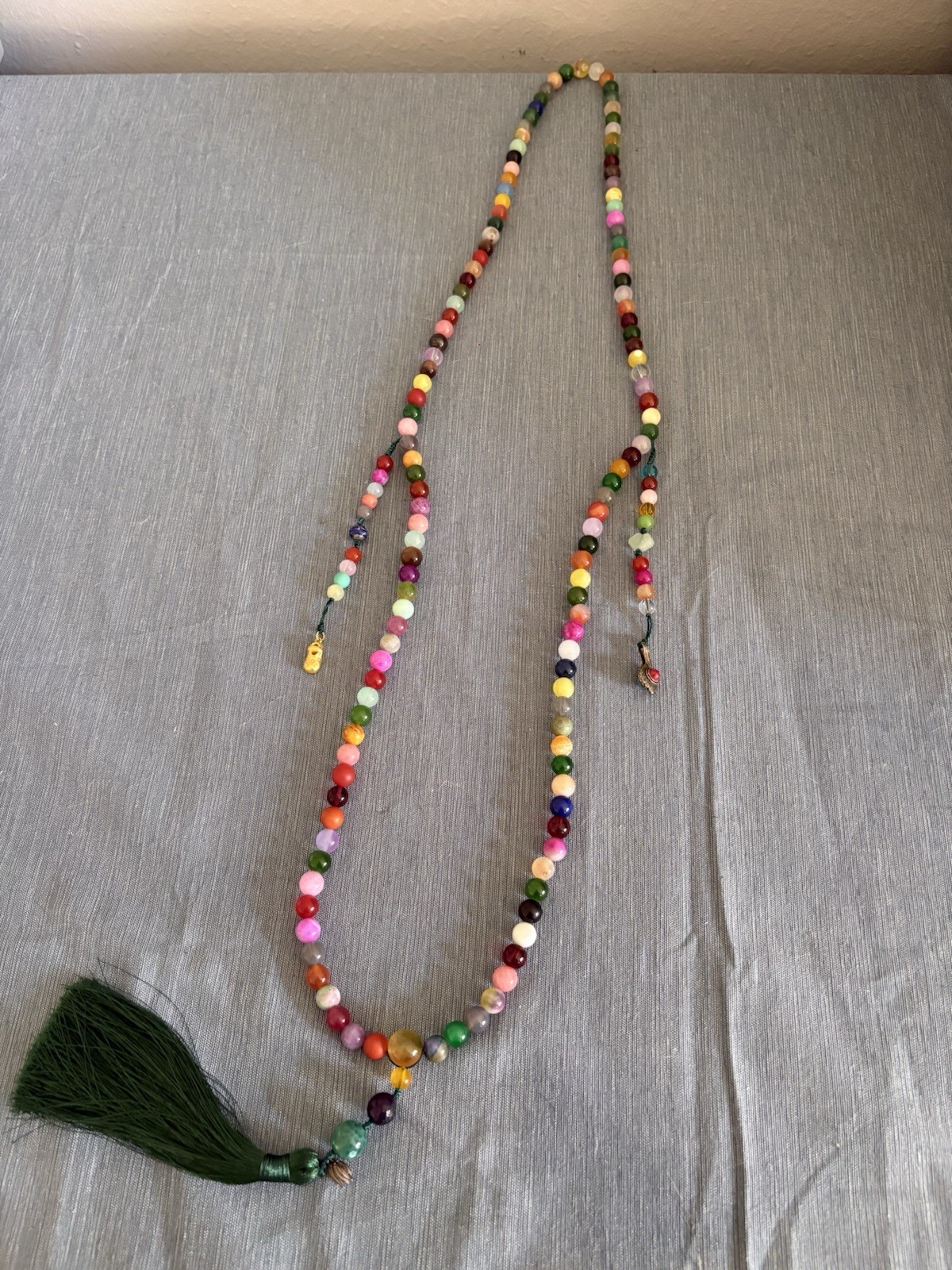 Boho Long Beaded Necklace Multicolor Stone Style Tassel Pendant Statement
