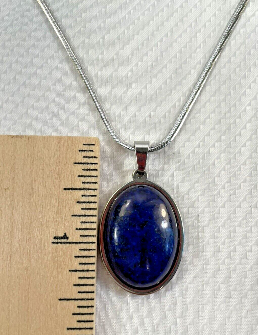 Lapis Lazuli Oval Natural Gemstone Necklace 20” Chain Stainless Wisdom NEW