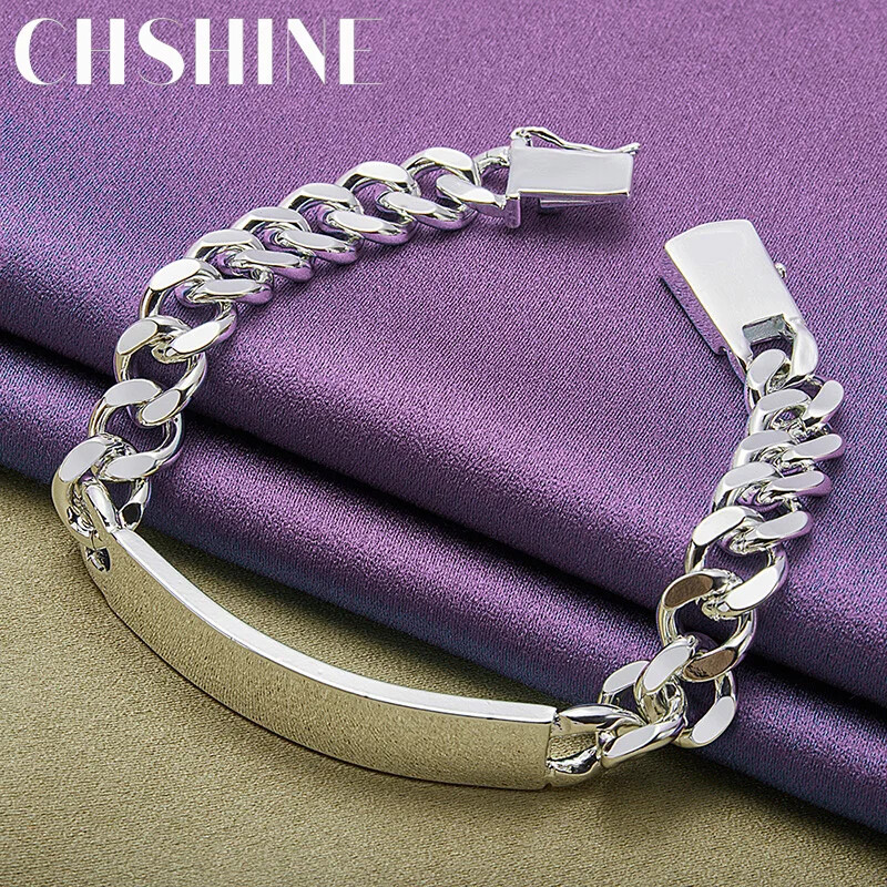 CHSHINE 925 Sterling Silver Smooth Brand 10mm Men Side Chain Bracelet Jewelry