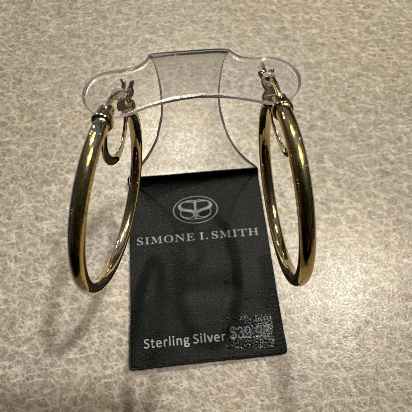 Simone L Smith Sterling Silver Gold Tone High Polished Round Hoop Earrings 35mm