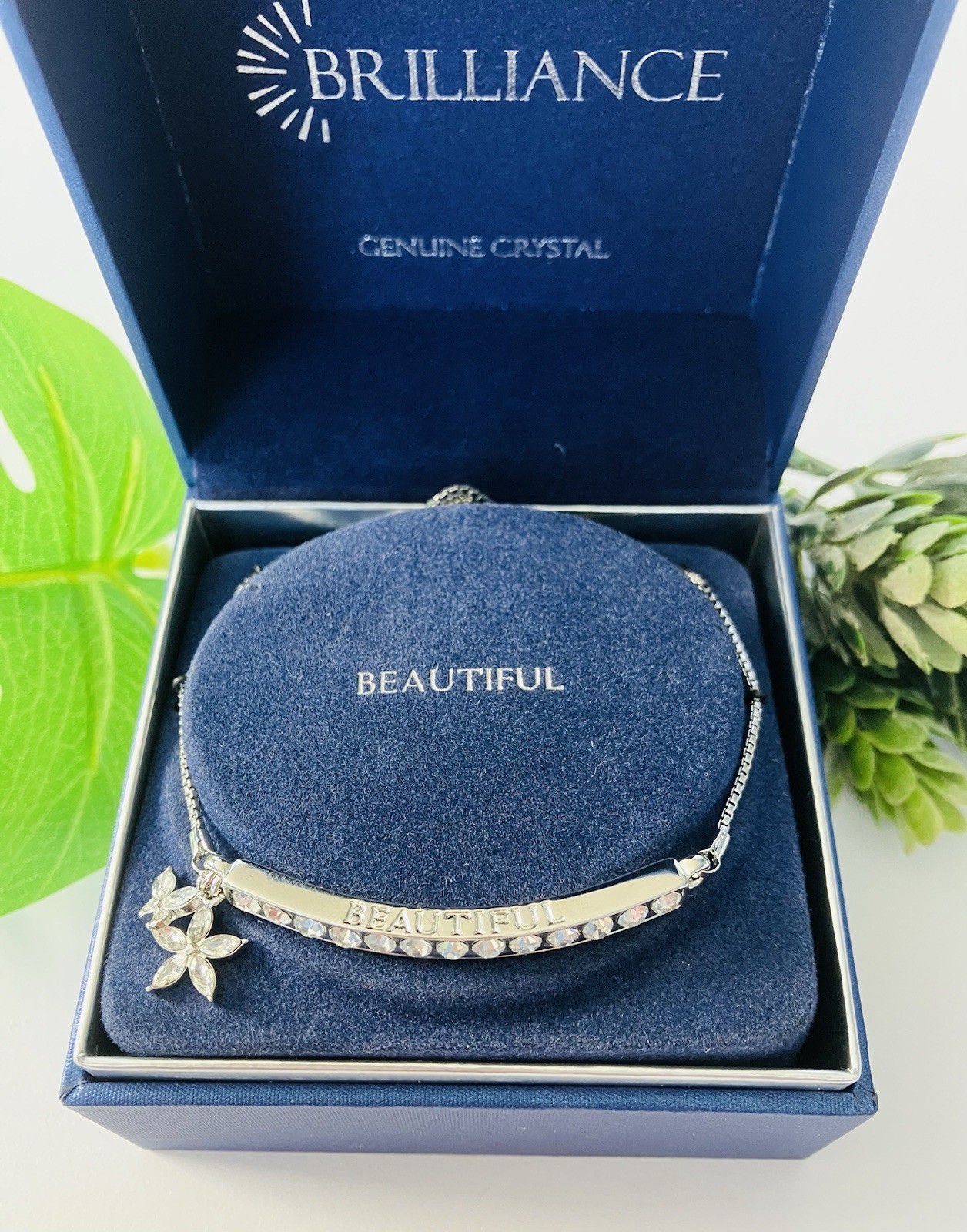 BRILLIANCE Charm Bracelet ” BEAUTIFUL” with Crystals from SWAROVSKI New In Box