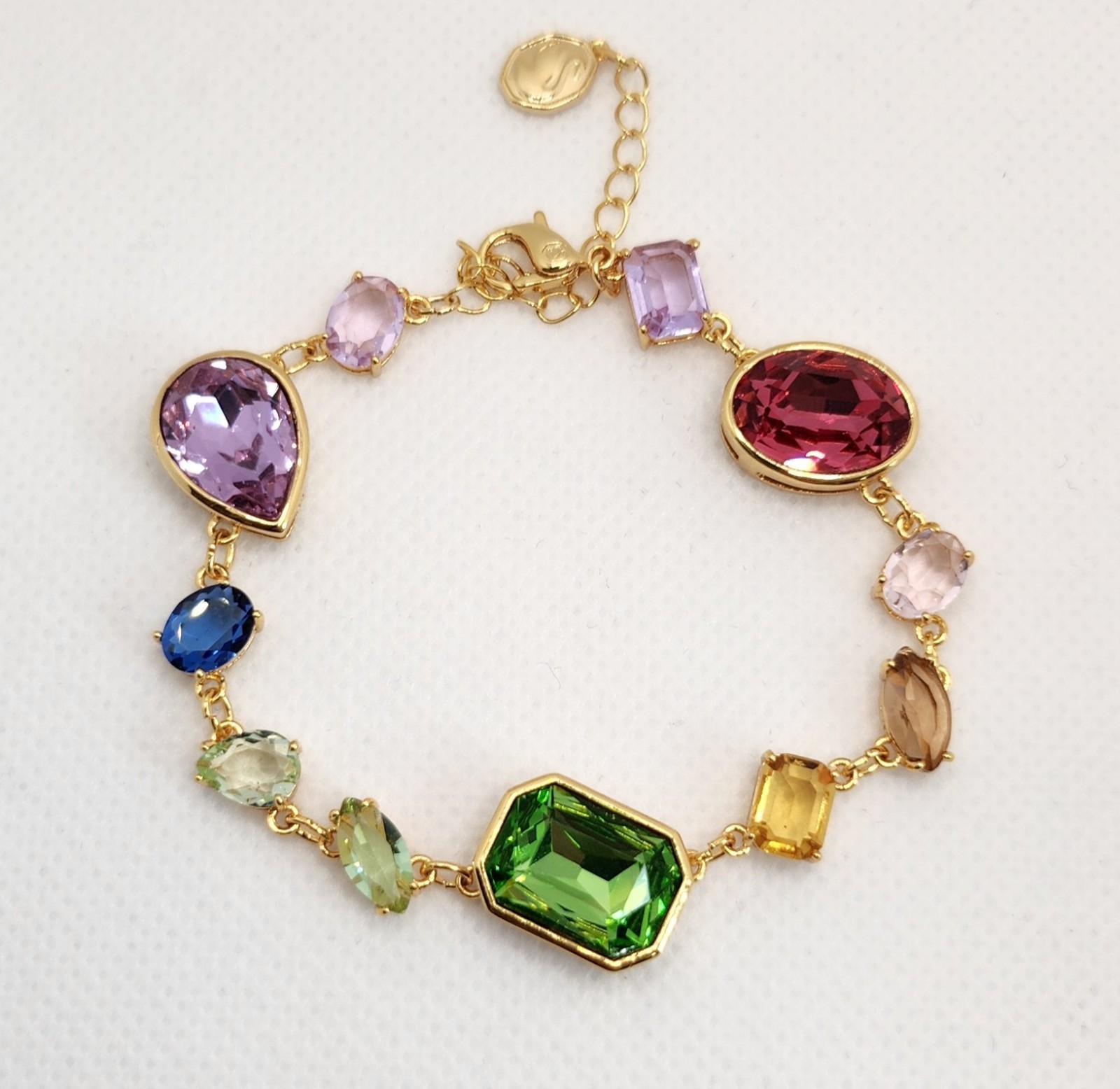 Bracelet Sparkling Adjustable Inspired Gema Multicoloured Green Rhoudium Plated