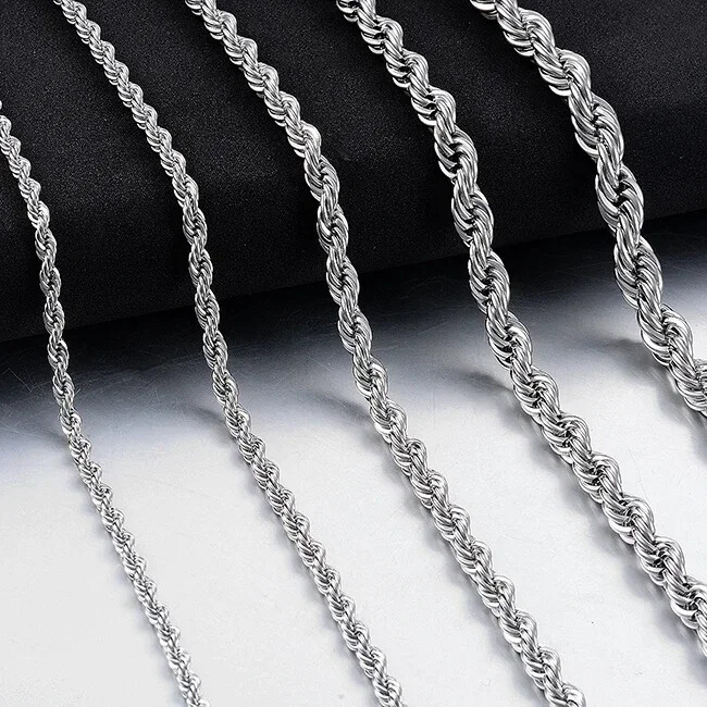 Twisted Rope Chain Necklace For Men Women Stainless Steel No Fade Classic Look