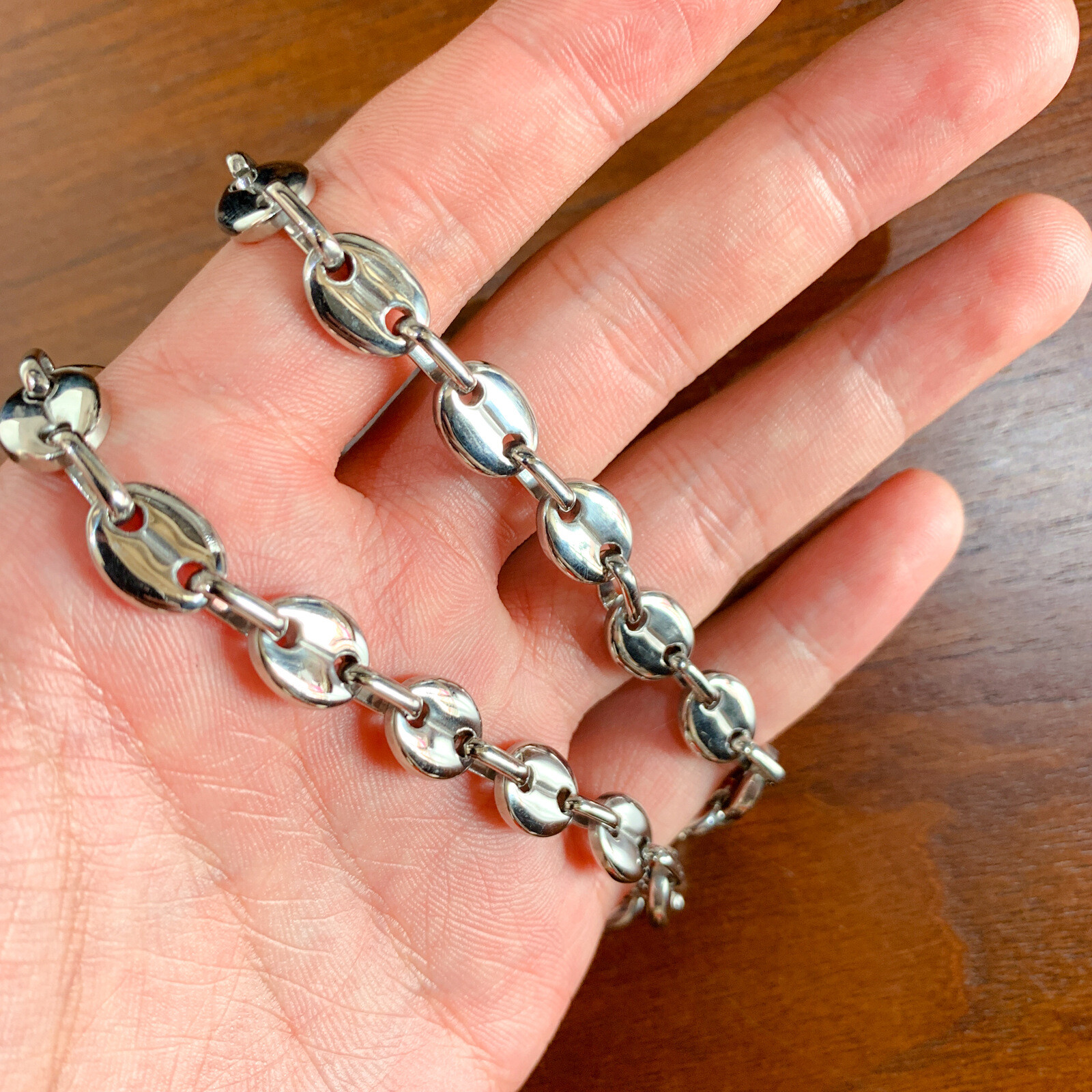 7/9/11mm Fashion Women Mens Chain 316L Stainless Steel Coffee Bead Link Necklace