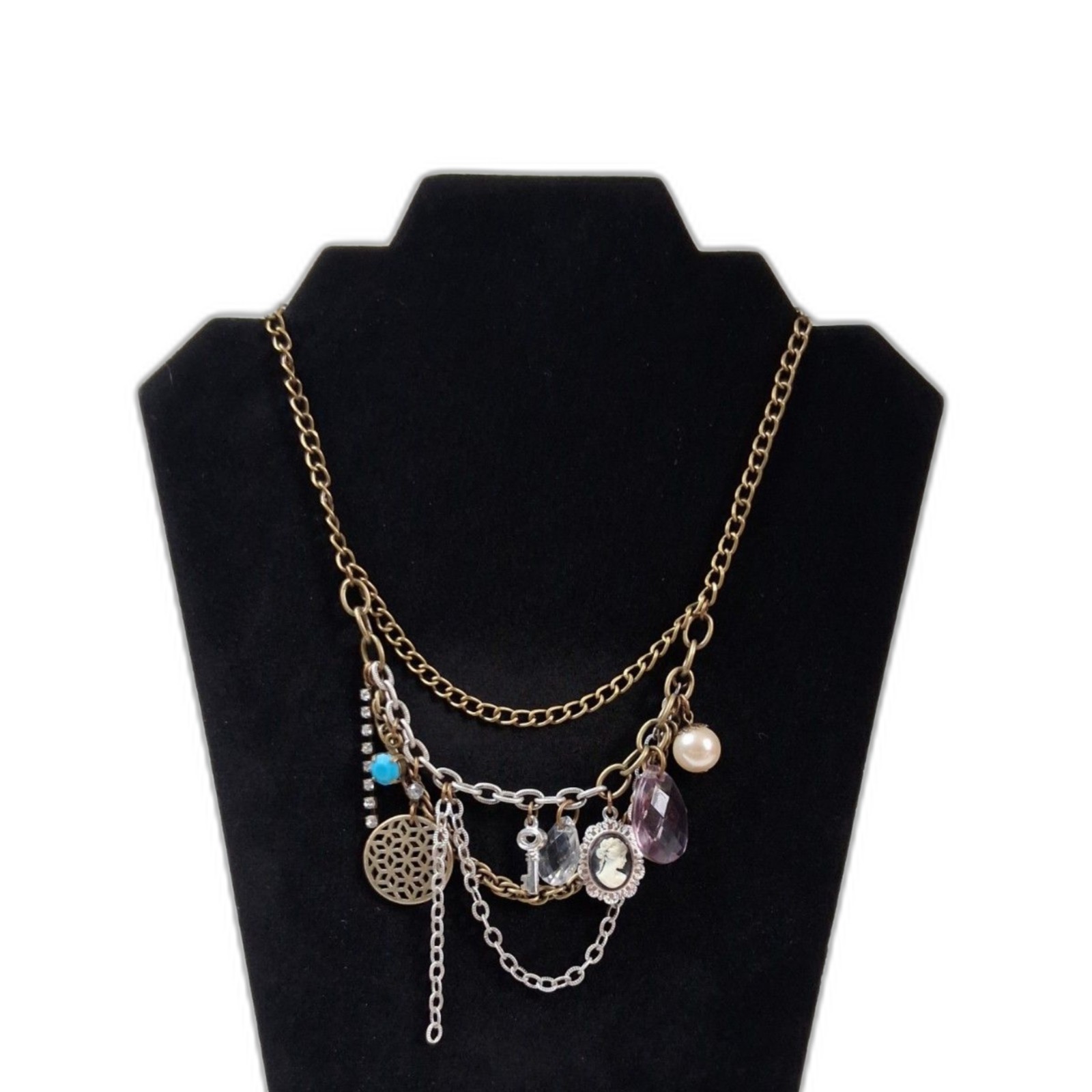 Avon Gold and Silver Toned Assorted Multi Strand Chain Charm Statement Necklace