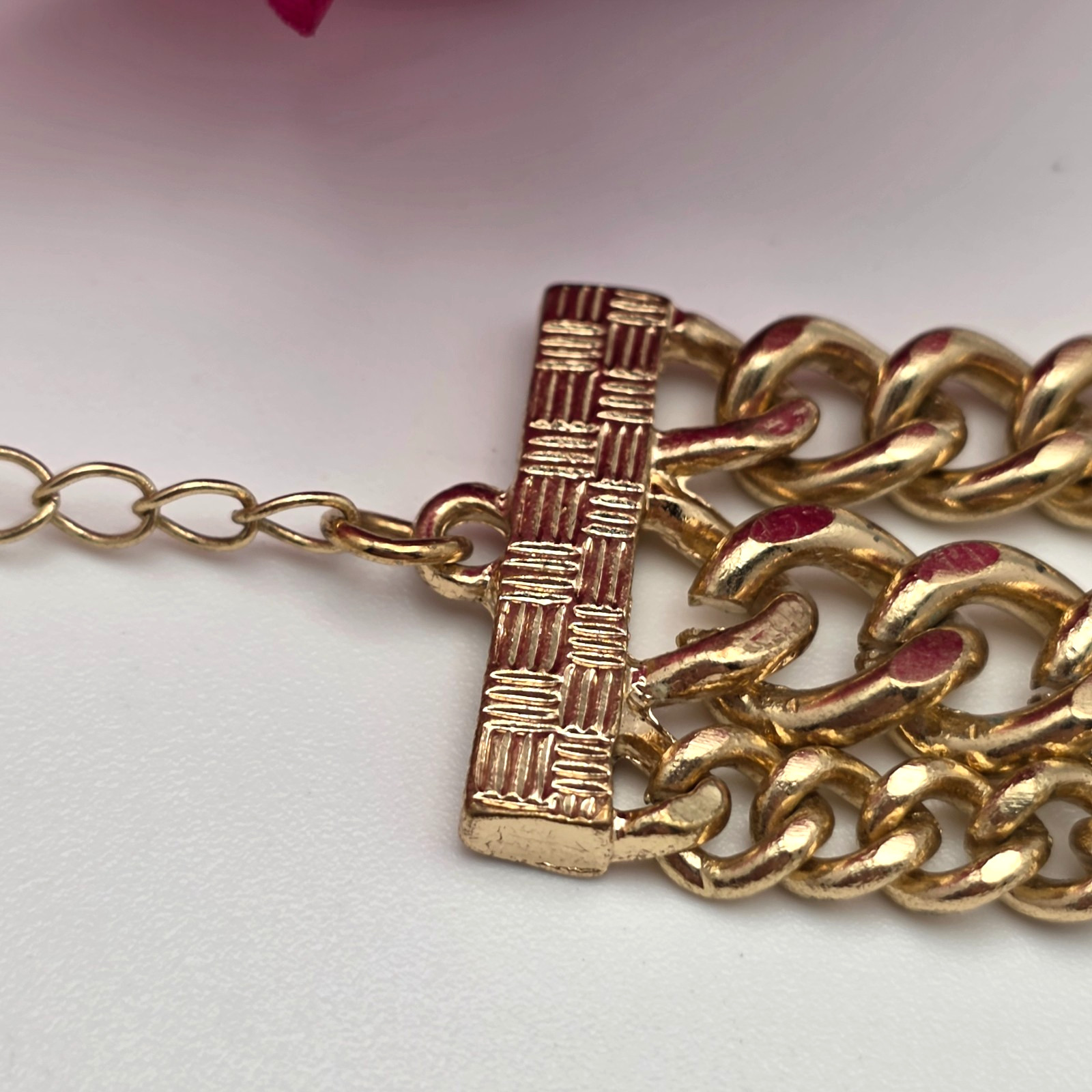 Gold Tone Layered Curb Chain Statement Necklace With Pyramid Studs 19 In