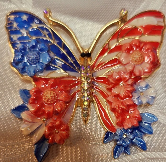 Brooch Butterfly Brooch Multicolor Red White Blue Rhinestones New Sparkly