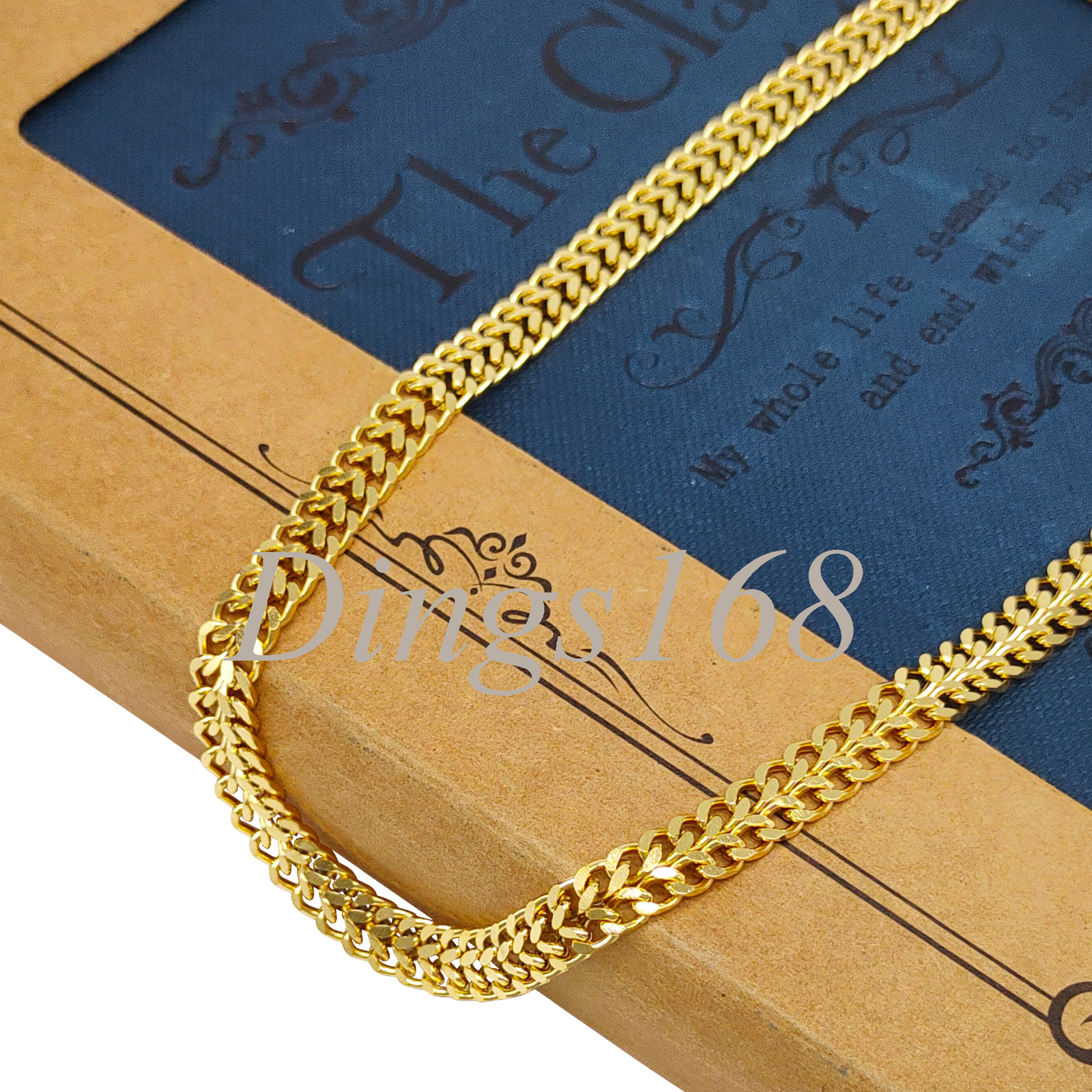 18K Yellow Gold Filled 14″+2″ Double-Layer 6mm Wide Cuban Curb Chain Necklace