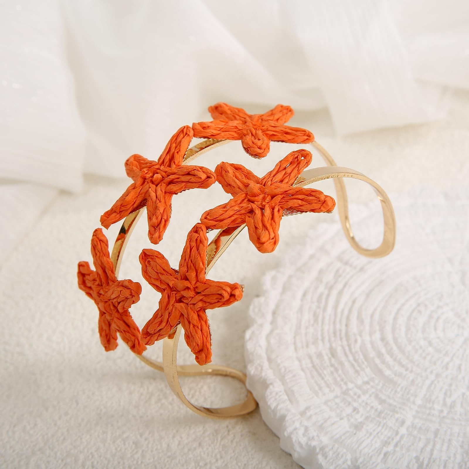 Handmade Starfish Cuff Bracelet for Women – Colorful Adjustable Wide Open Bangle