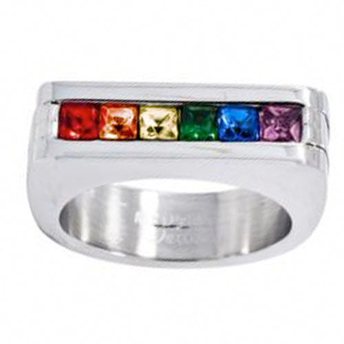 Pride Shack – String of Rainbow Flat Top Ring LGBT Lesbian Gay Pride Ring Sizes