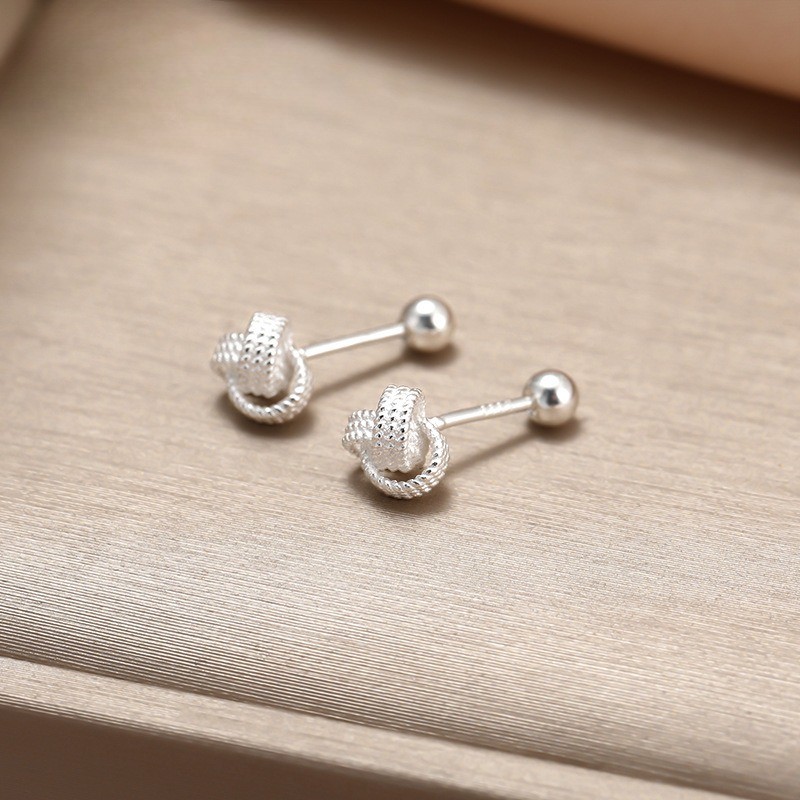 Women’s Silvery Minimalist Mini Ear Studs Screw Buckle Earring Bone Alloy