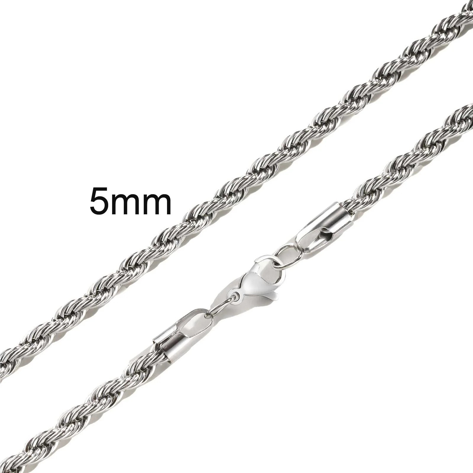 lot 2.4/3/4mm Stainless Steel Twisted Rope Chain Necklace for Men Women