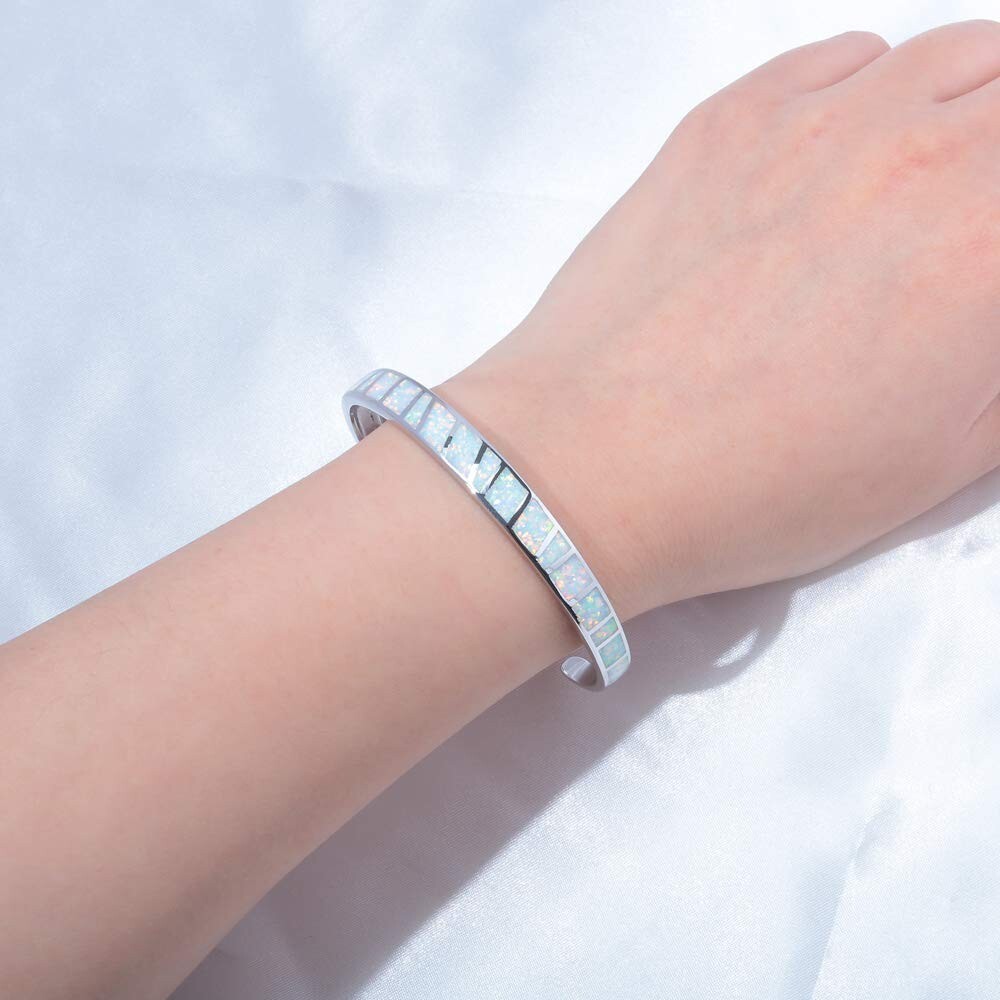 Fashion Fine White Fire Opal Bangles 925 Sterling Sliver Jewelry For Women