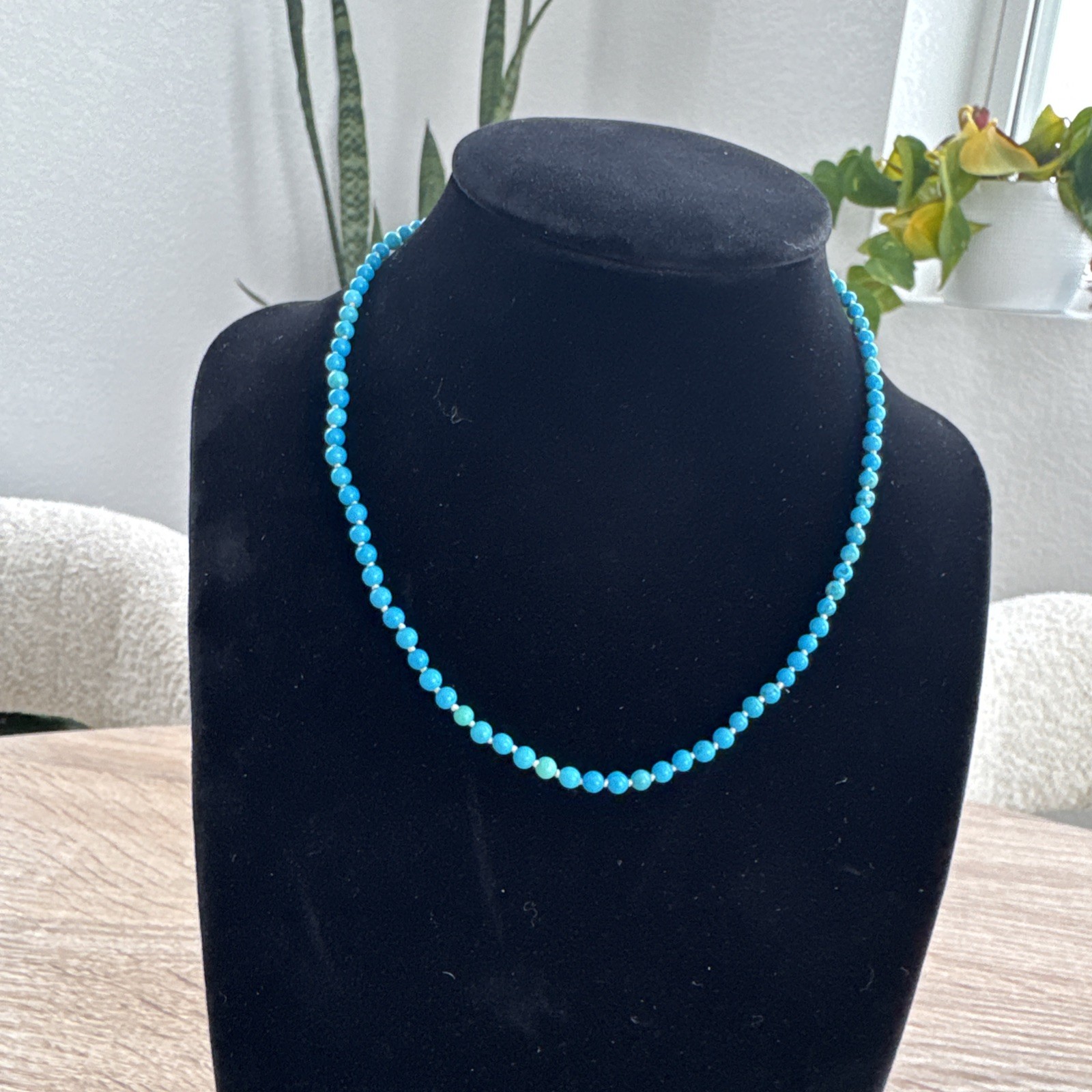 Dyed Turquoise Blue Bead Necklace – Approx. 5mm Round Beads