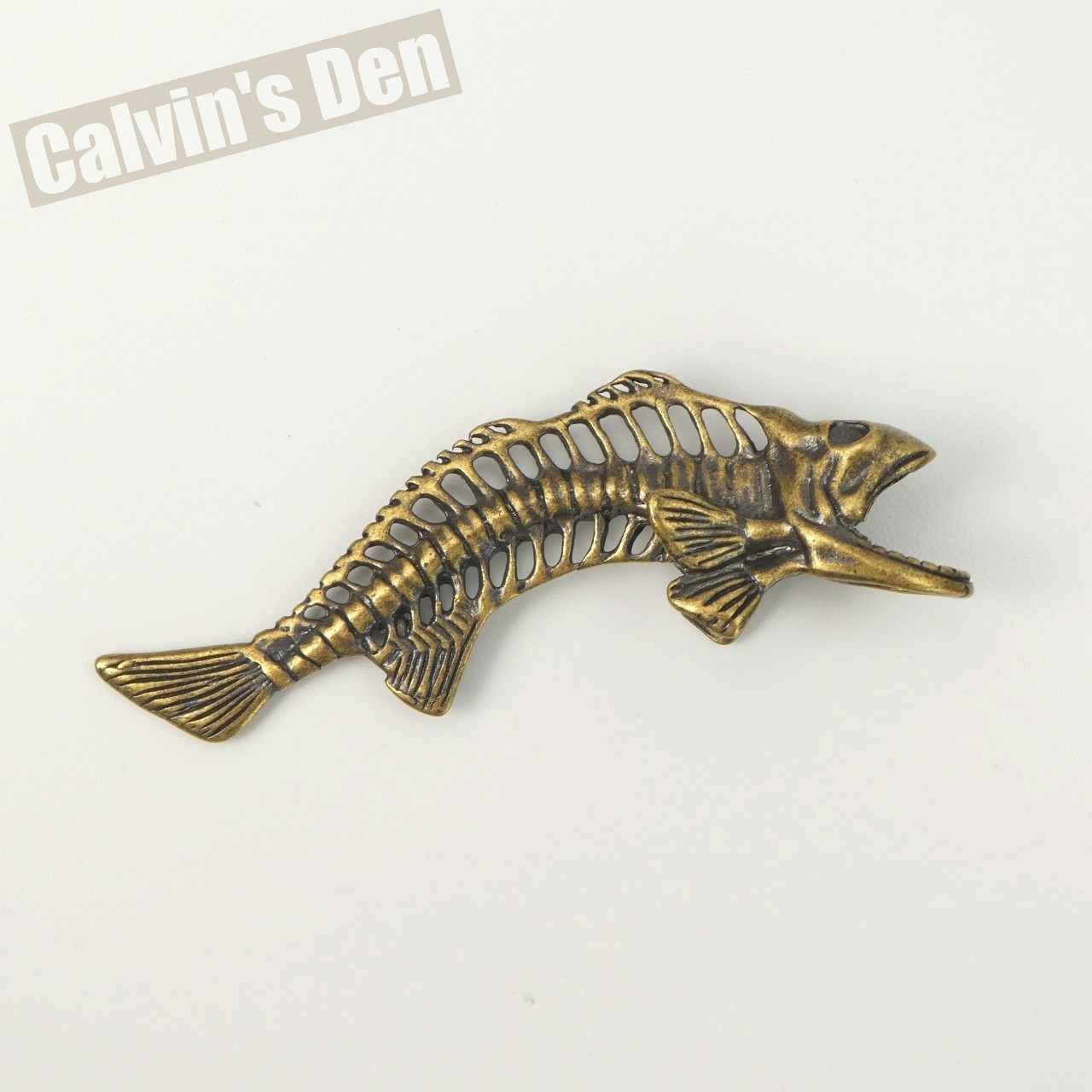 Solid Brass Fish Skeleton Fossil Style Pendant Punk Fun Gift