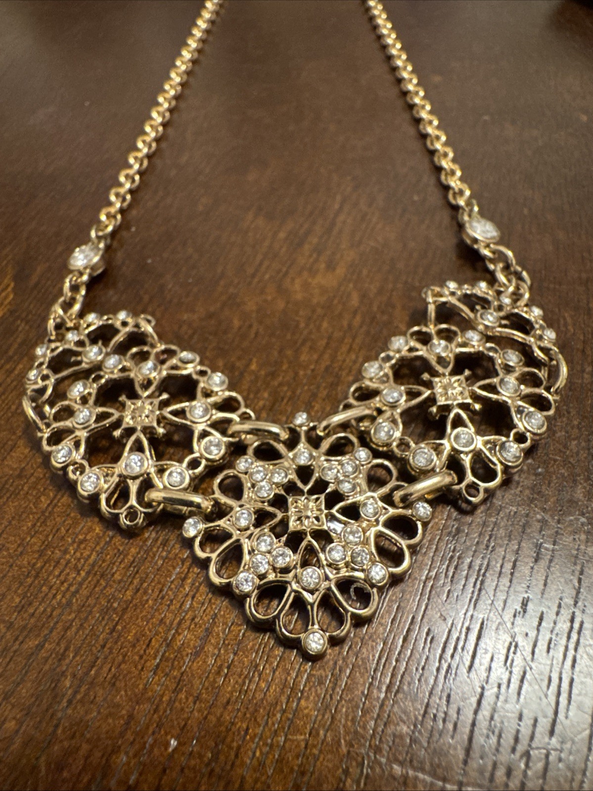 NRT Goldtone And Clear Rhinestone Necklace 15” plus 2 1/2” extension