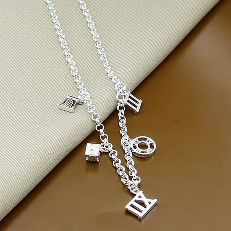 Elegant 925 Sterling Silver Roman Numerals Pendant Necklace Chain Accessories