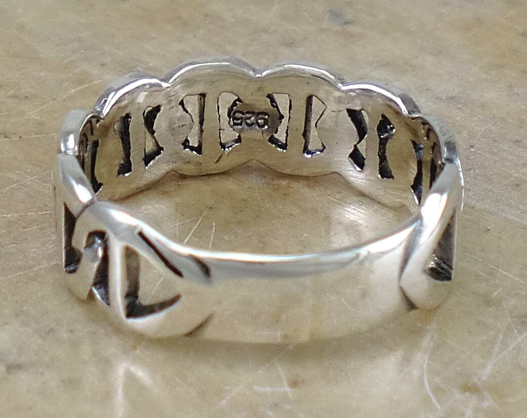 WIDE 925 STERLING SILVER CHAIN LINK BAND RING size 9 style# r2760