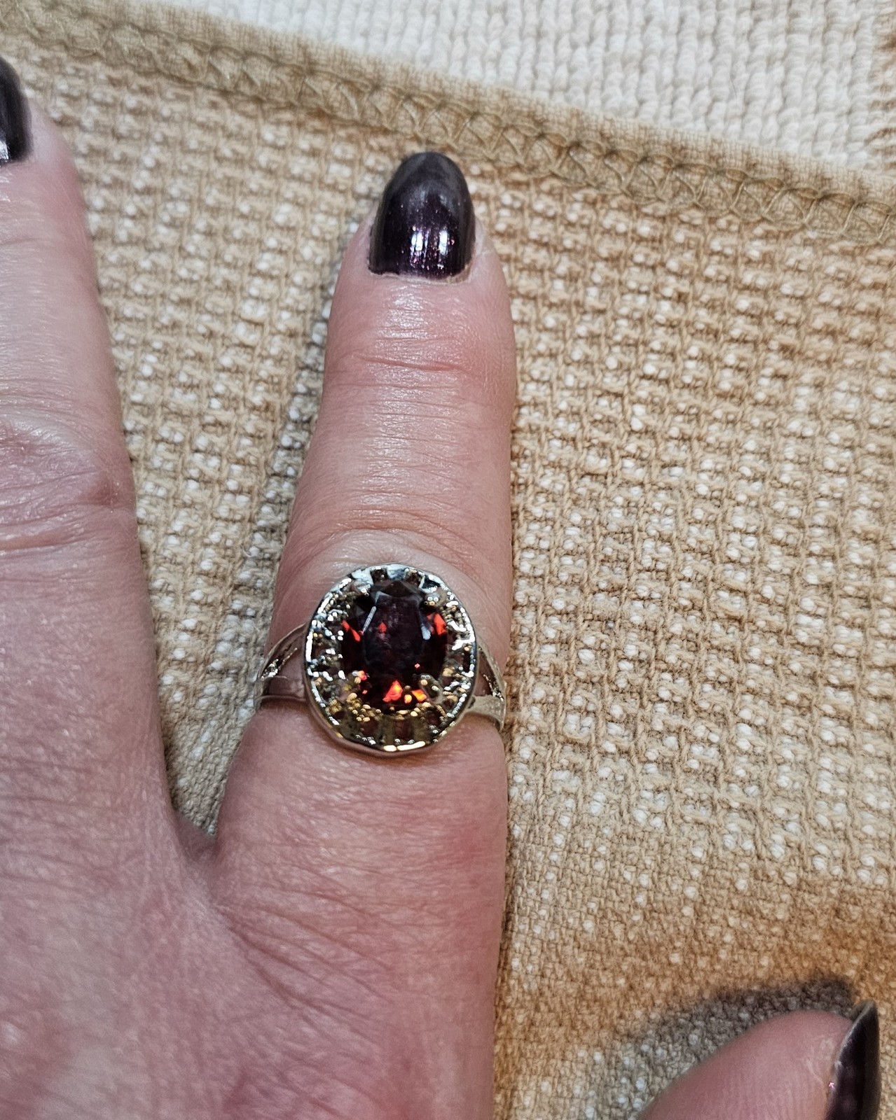 Size 7.5-8 Gorgeous Red Cocktail Ring, I Believe Is Stainless Steel. No Other…