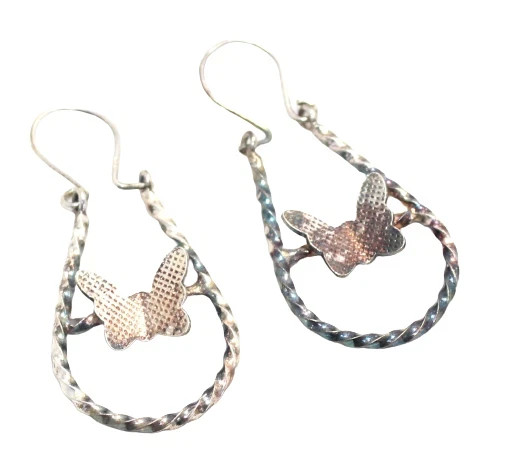 Charm Butterfly Huggies Bali Earrings 925 Sterling Silver Engraved Women