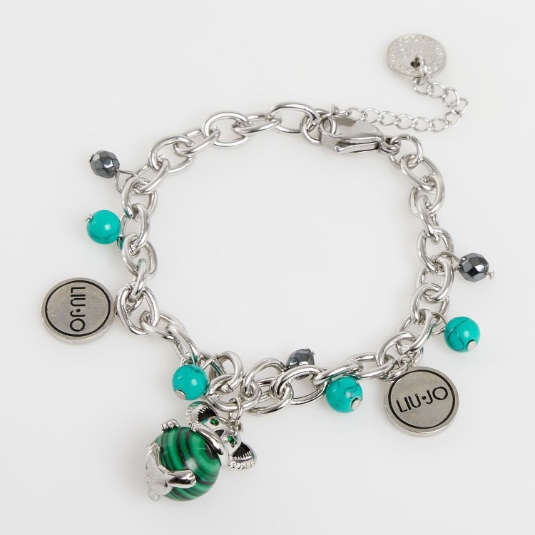 LIU JO MILANO Beaded Silver Tone Charm Bracciale In Acciaio Bracelet NEW in Box