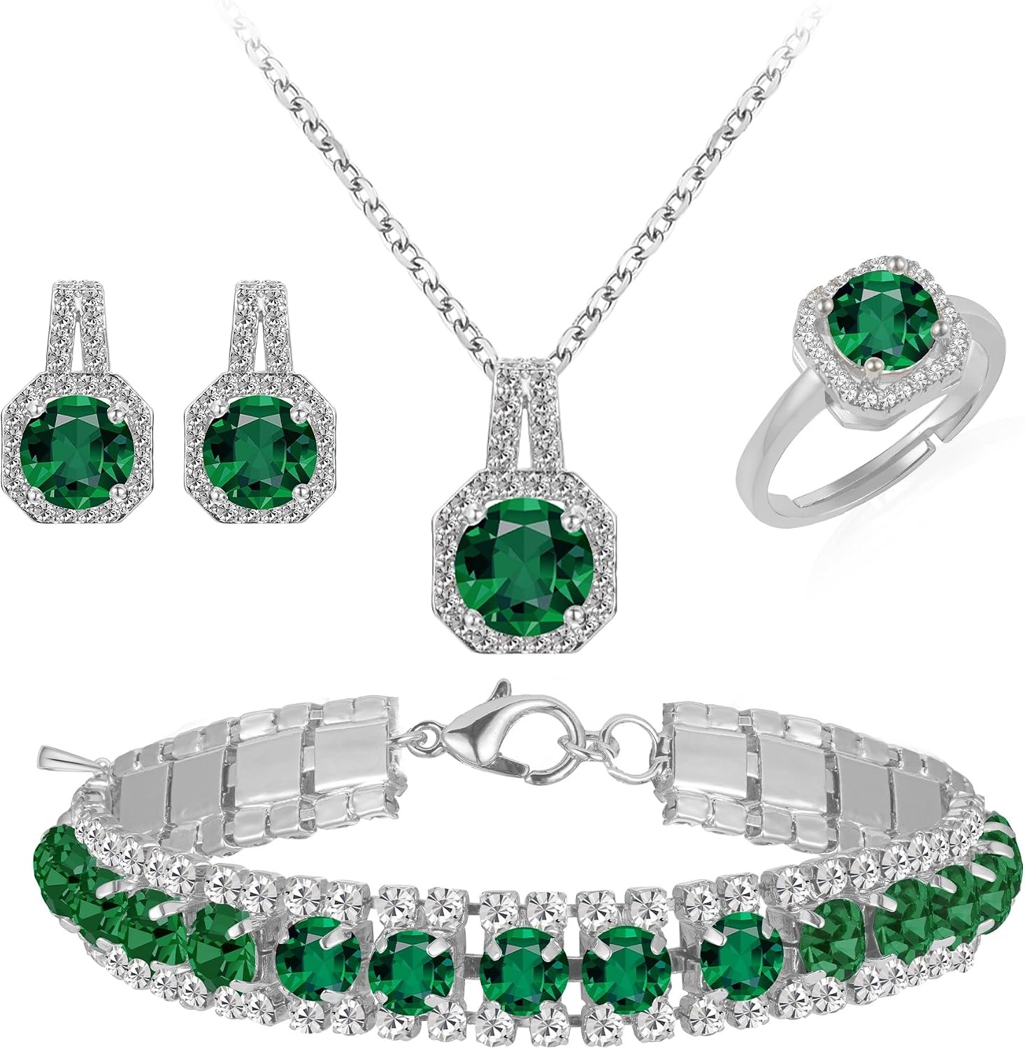 Jewelry Sets 4Pcs Cubic Zirconia Wedding for Bride Bridesmaid Cubic Zirconia Pen