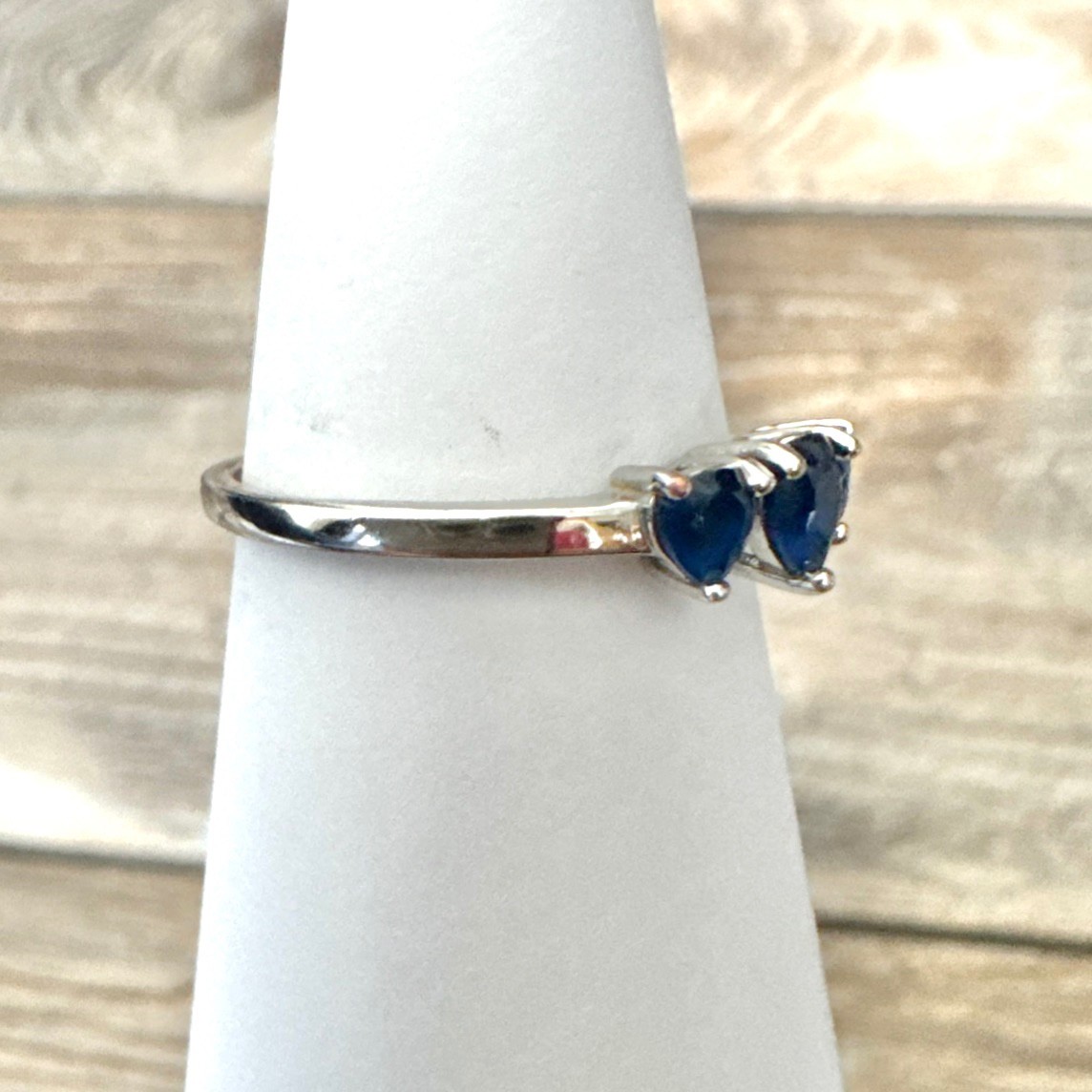 Triple Faceted Blue Heart Statement Ring Silver Tone Non Magnetic Untested