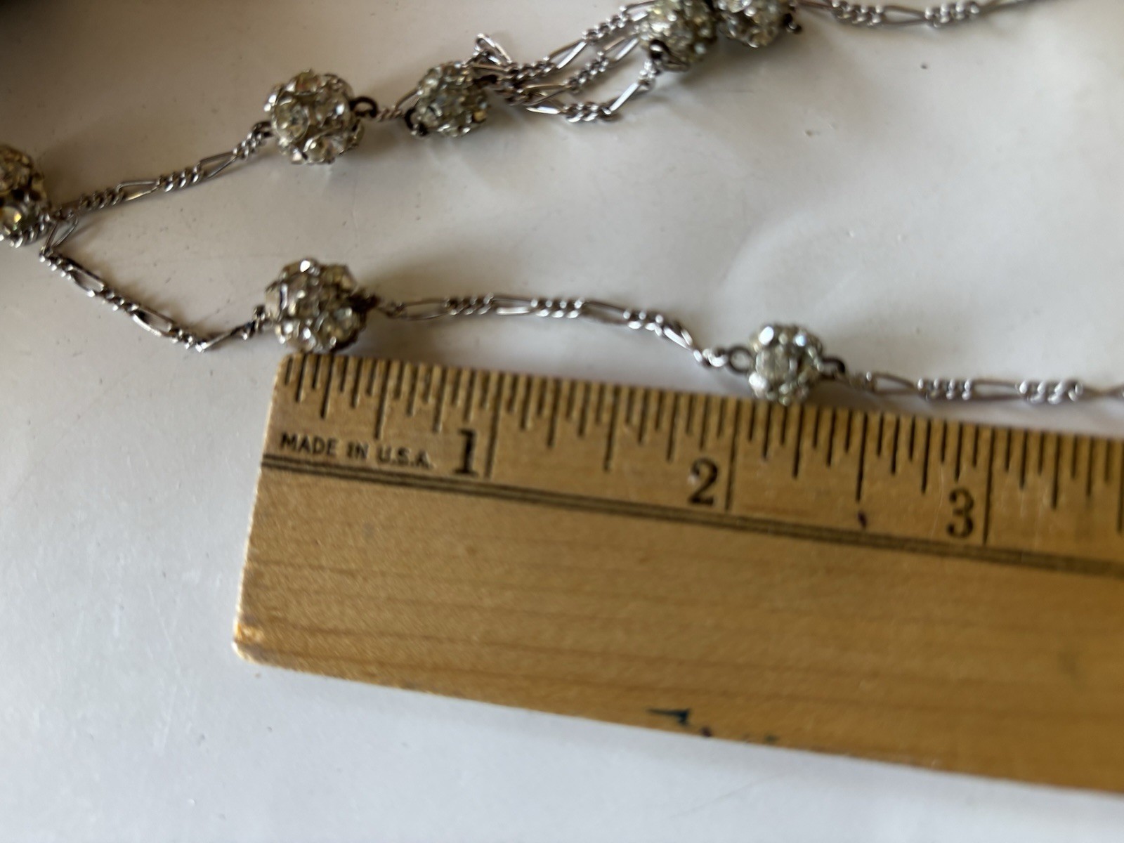 Necklace Silver Tone 9 Rhinestone Disco Ball Stations 30 in Barrel Clasp