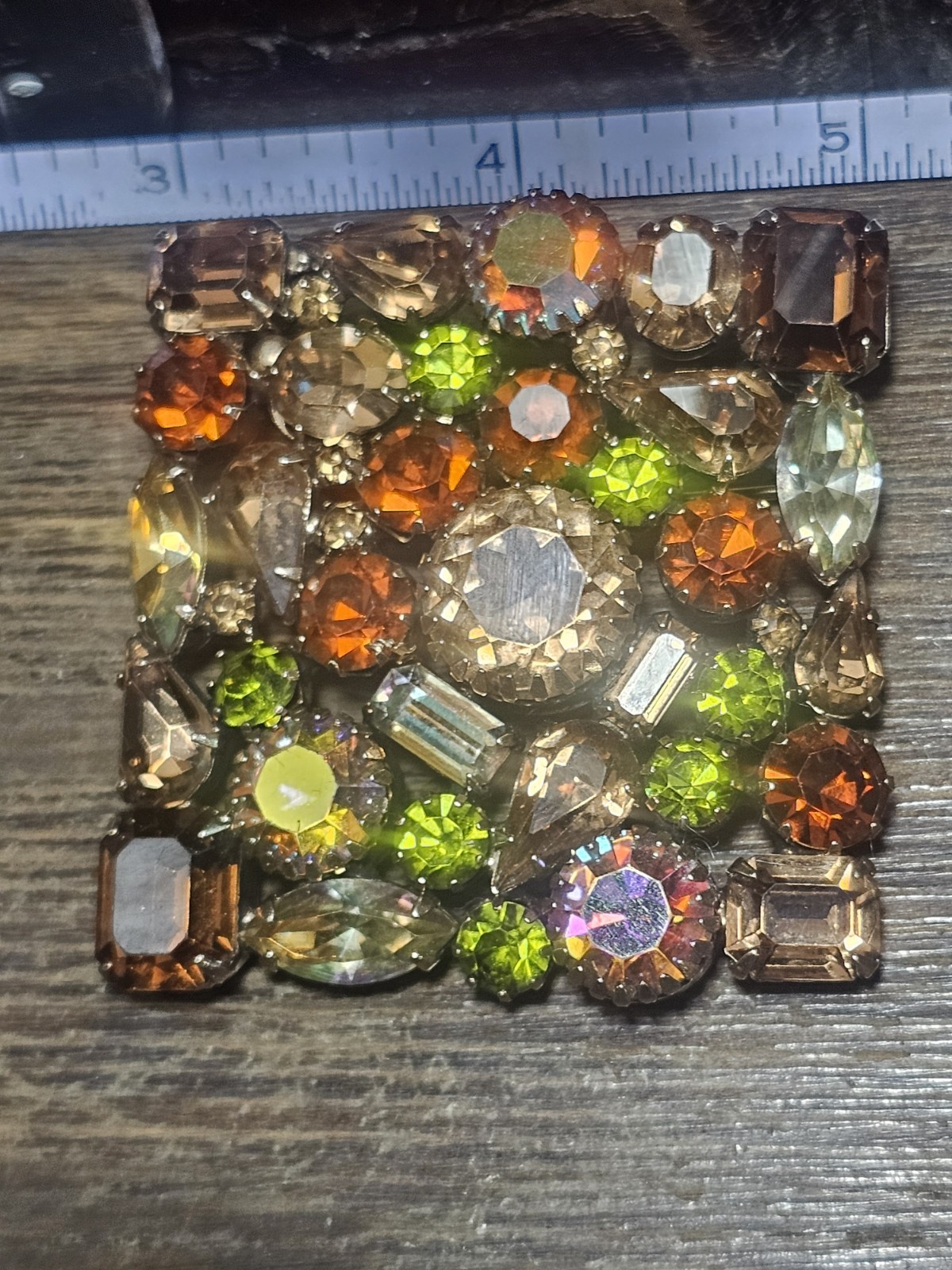 WEISS Signed Multicolor Rhinestone Rectangle Cluster Brooch Pin 2in