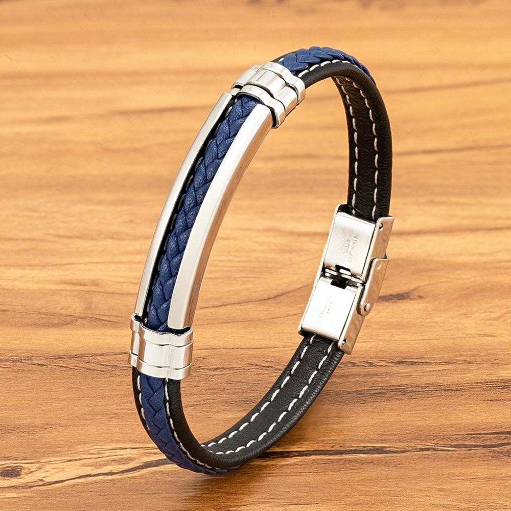 Men’s Woven Leather Stainless Steel Buckle Bracelet Fashion Bangle Daily Wear