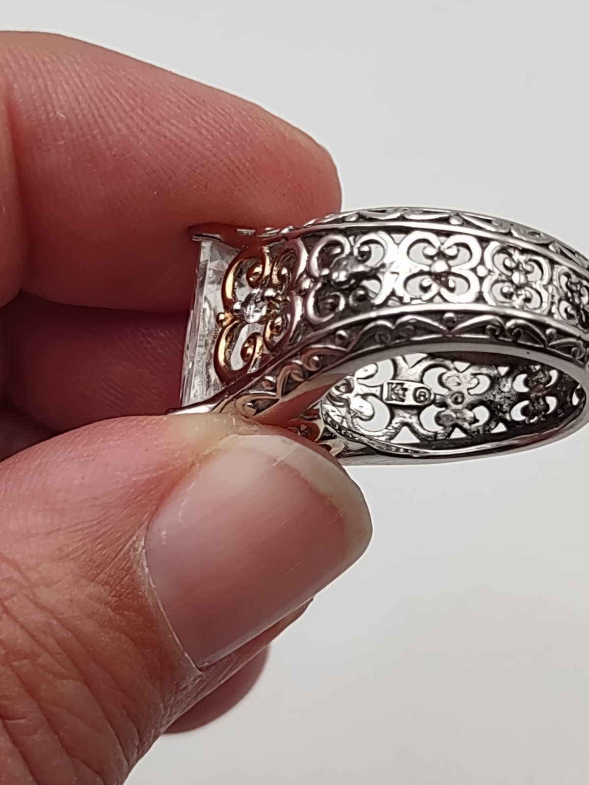 925 Sterling CZ Cocktail Ring Gold Accents Filigree 5