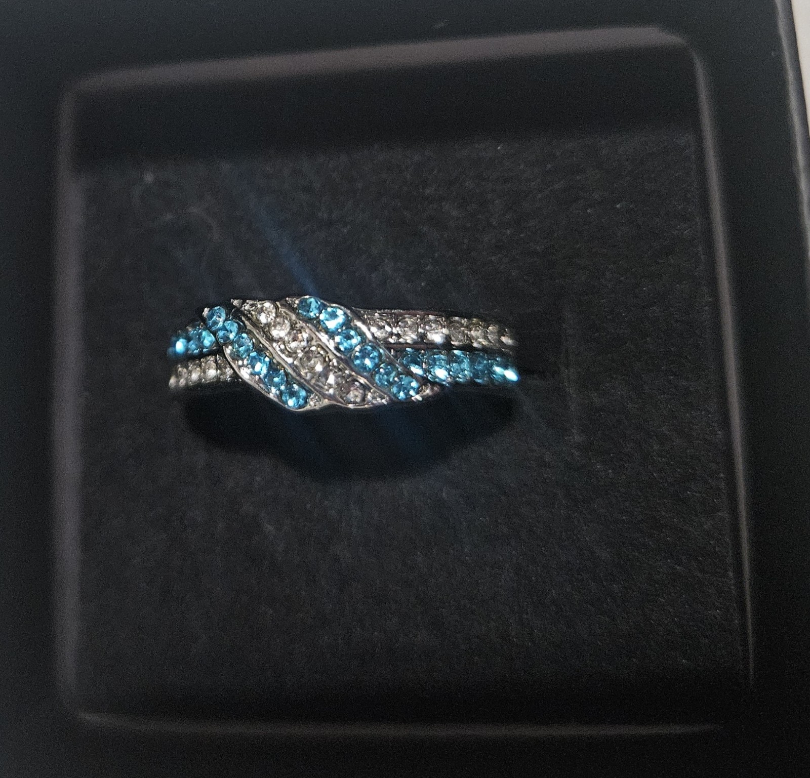 Silver Plated Ring with Light Blue and White Synthetic Zircon Stones, Size 8