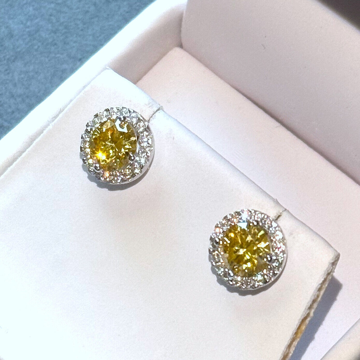 2.00 CTW Yellow Moissanite Halo Stud Earrings – 925 Sterling Silver